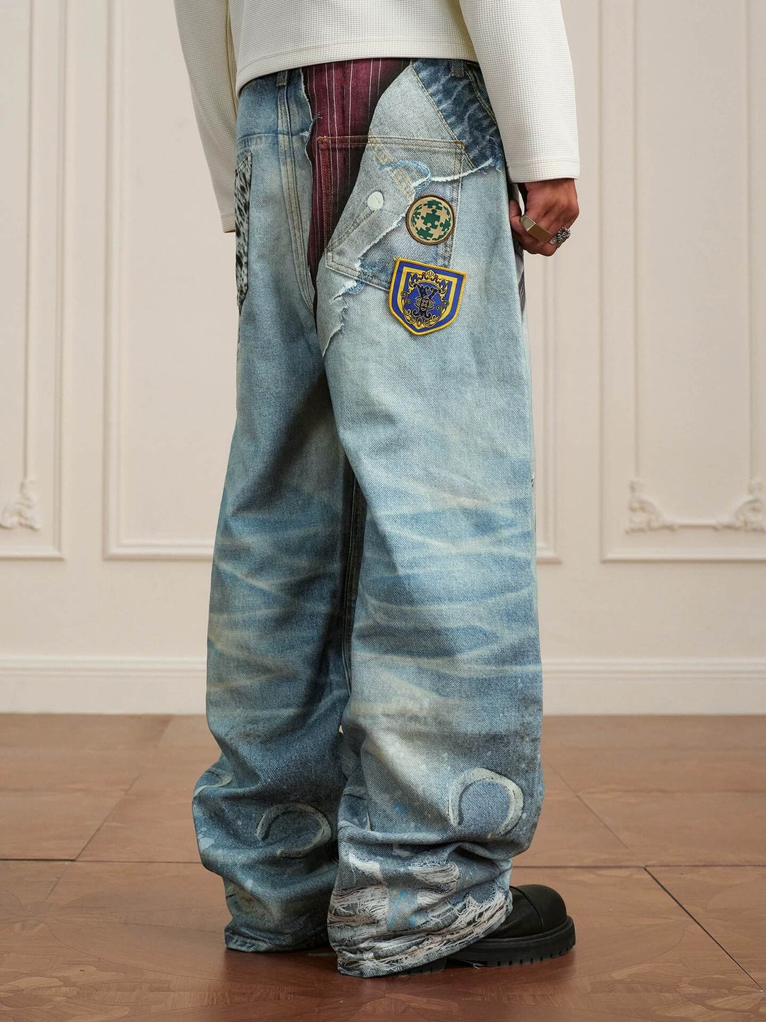 YADcrew 3D Digital Print Patch Embroidered Jeans | Face 3 Face