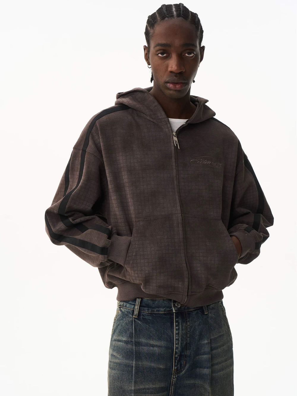 EXITMODE BY BLIND NO PLAN Vintage Check Washed Oversized Zip Up Hoodie | Face 3 Face