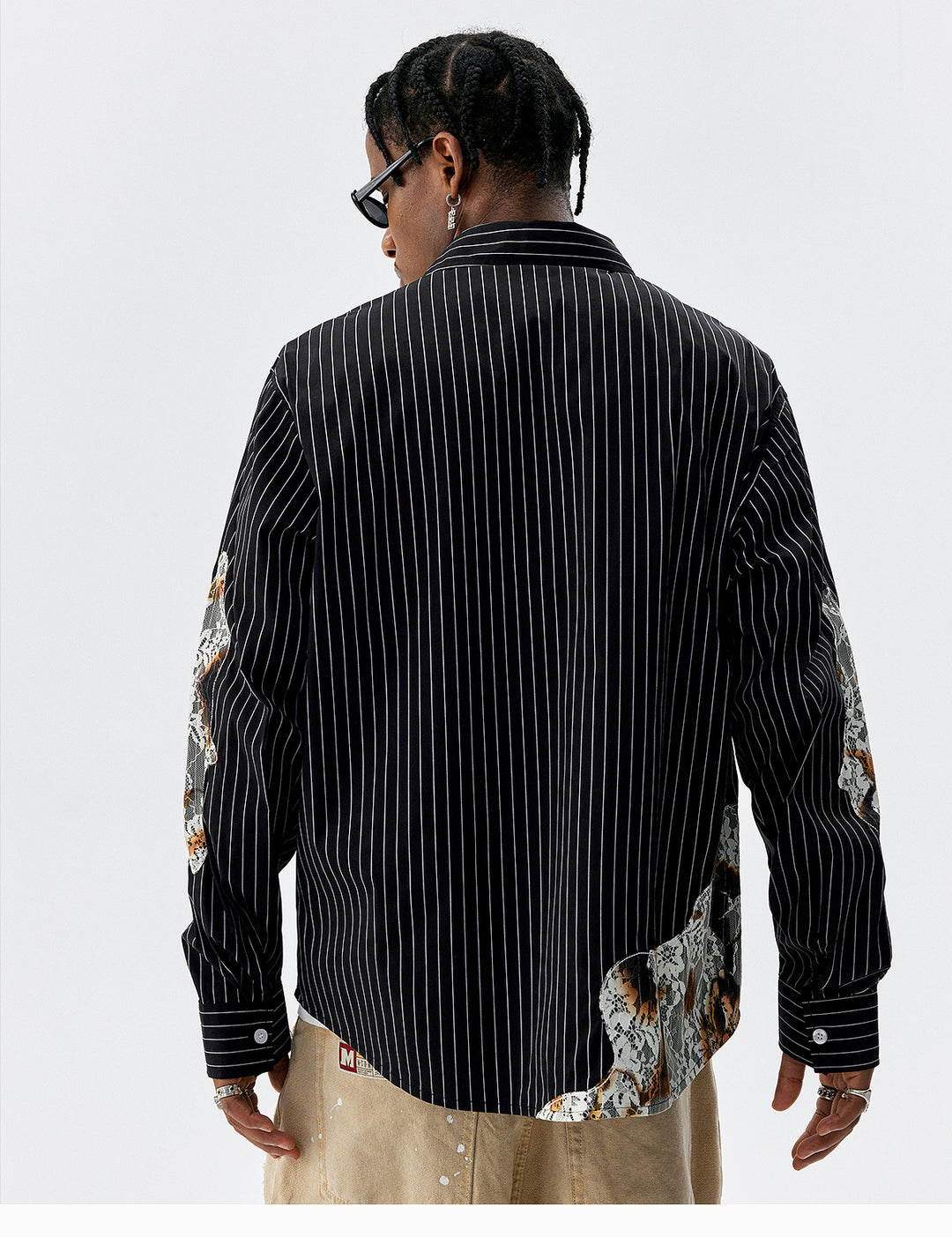 MEDM Lace Embroidered Striped Long Sleeve Shirt | Face 3 Face