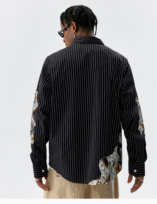 MEDM Lace Embroidered Striped Long Sleeve Shirt | Face 3 Face