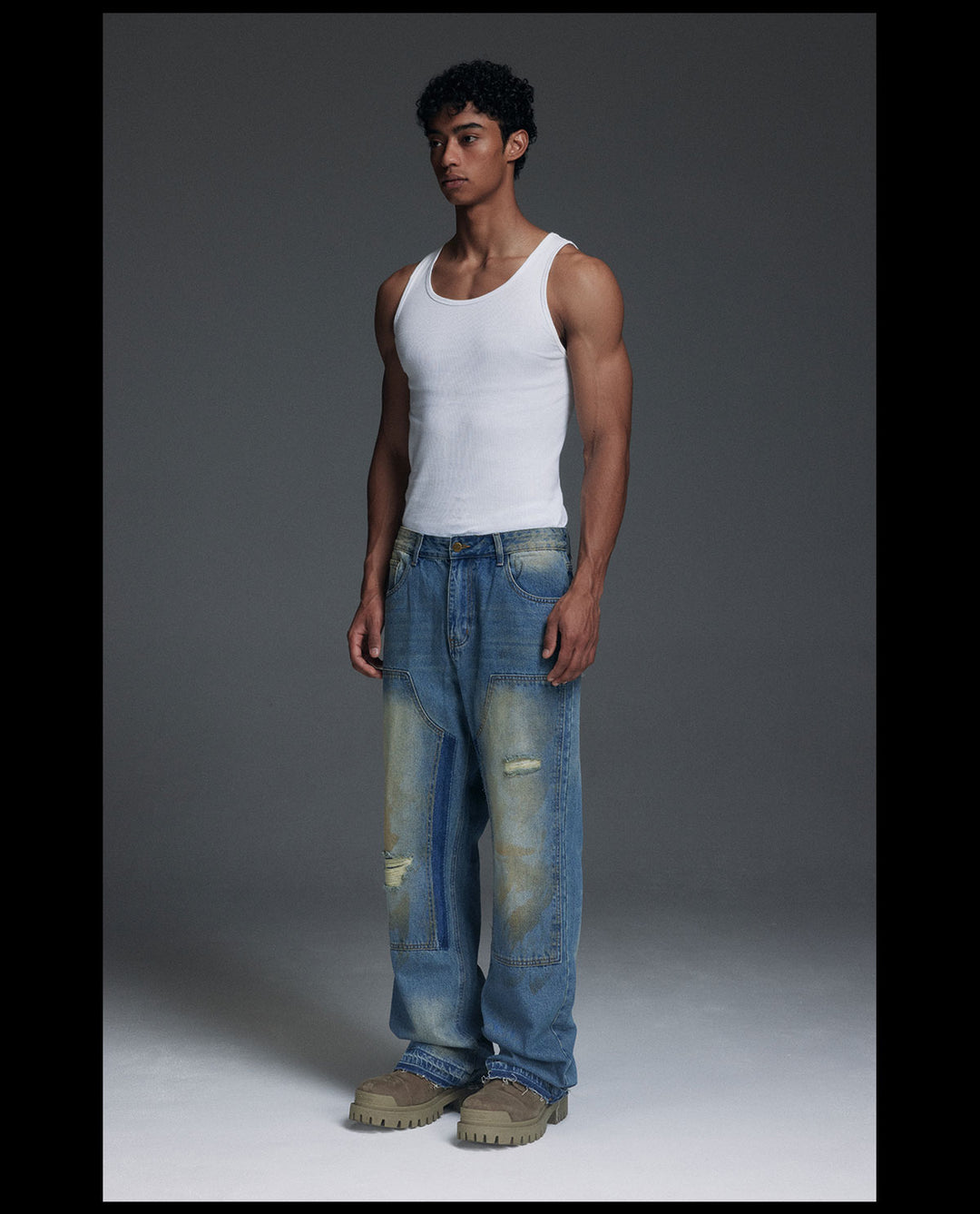 NOVACAM Washed Distressed Double Knee Jeans | Face 3 Face