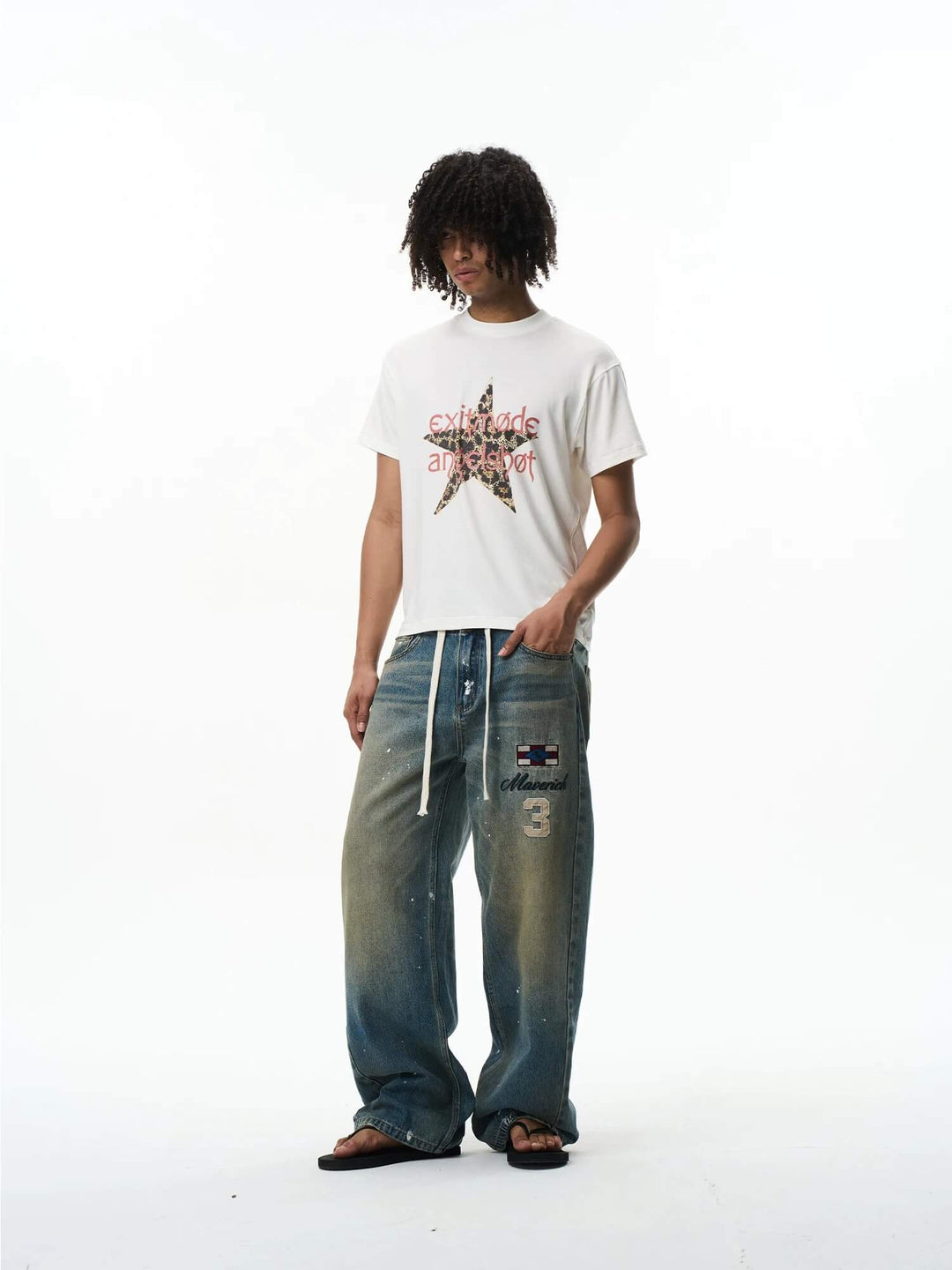 EXITMODE BY BLIND NO PLAN Washed Patch Embroidered Drawstring Baggy Jeans | Face 3 Face