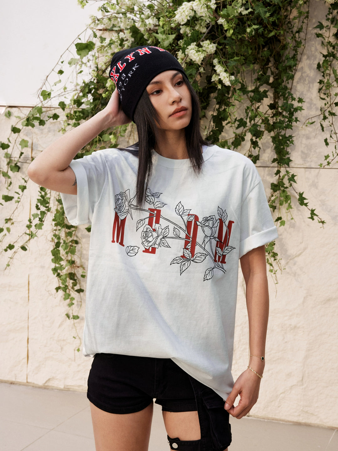 MEDM Rose Flower Print Washed Tee | Face 3 Face