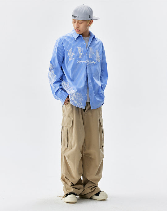 MEDM Lace Embroidered Striped Long Sleeve Shirt | Face 3 Face