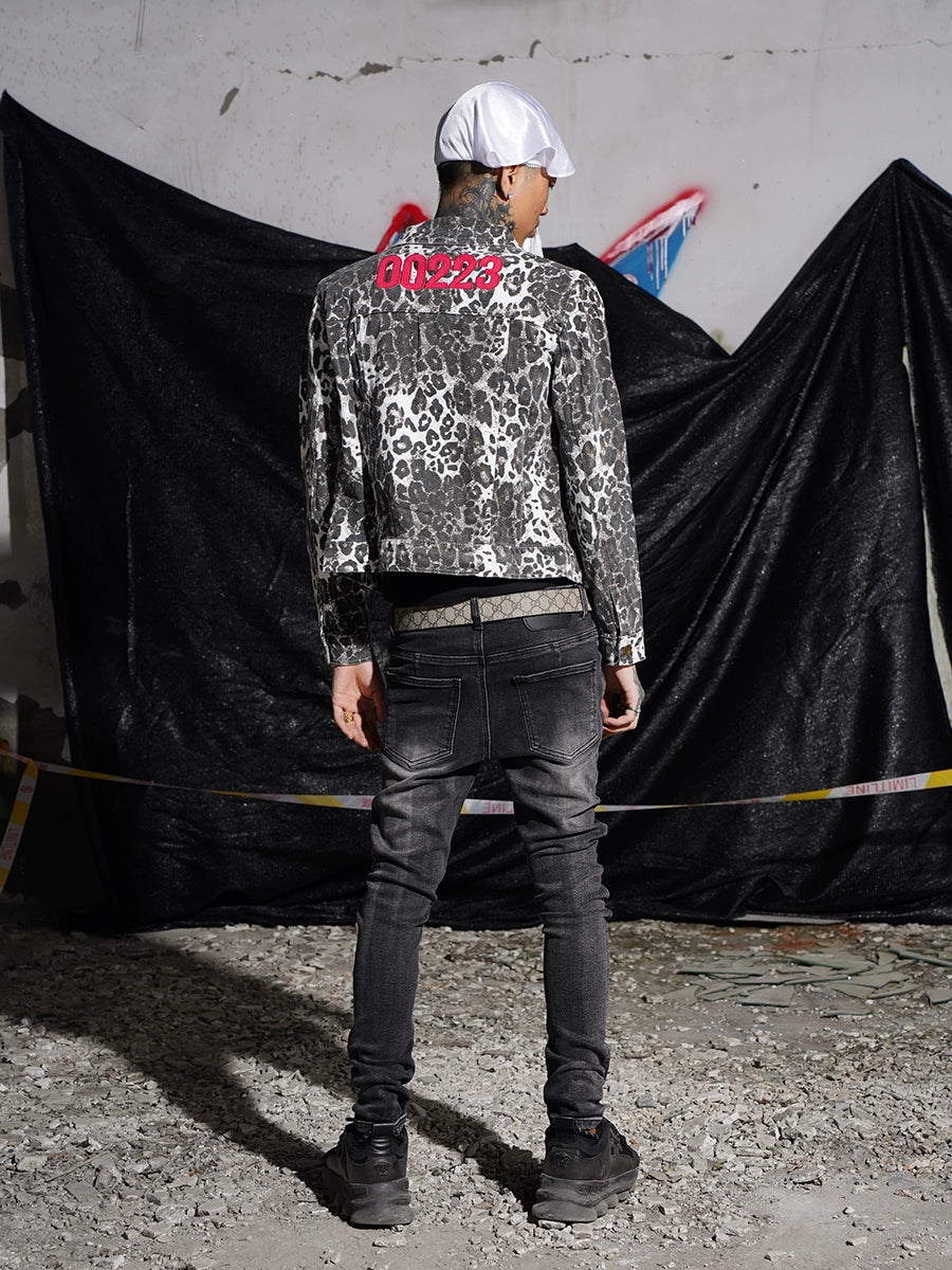 TGFCLUB 223 Leopard Full Print Slim Denim Jacket | Face 3 Face