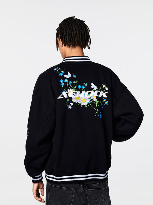 Racer varsity jacket | Achock Floral Foam Printed Varsity Jacket | Face 3 Face