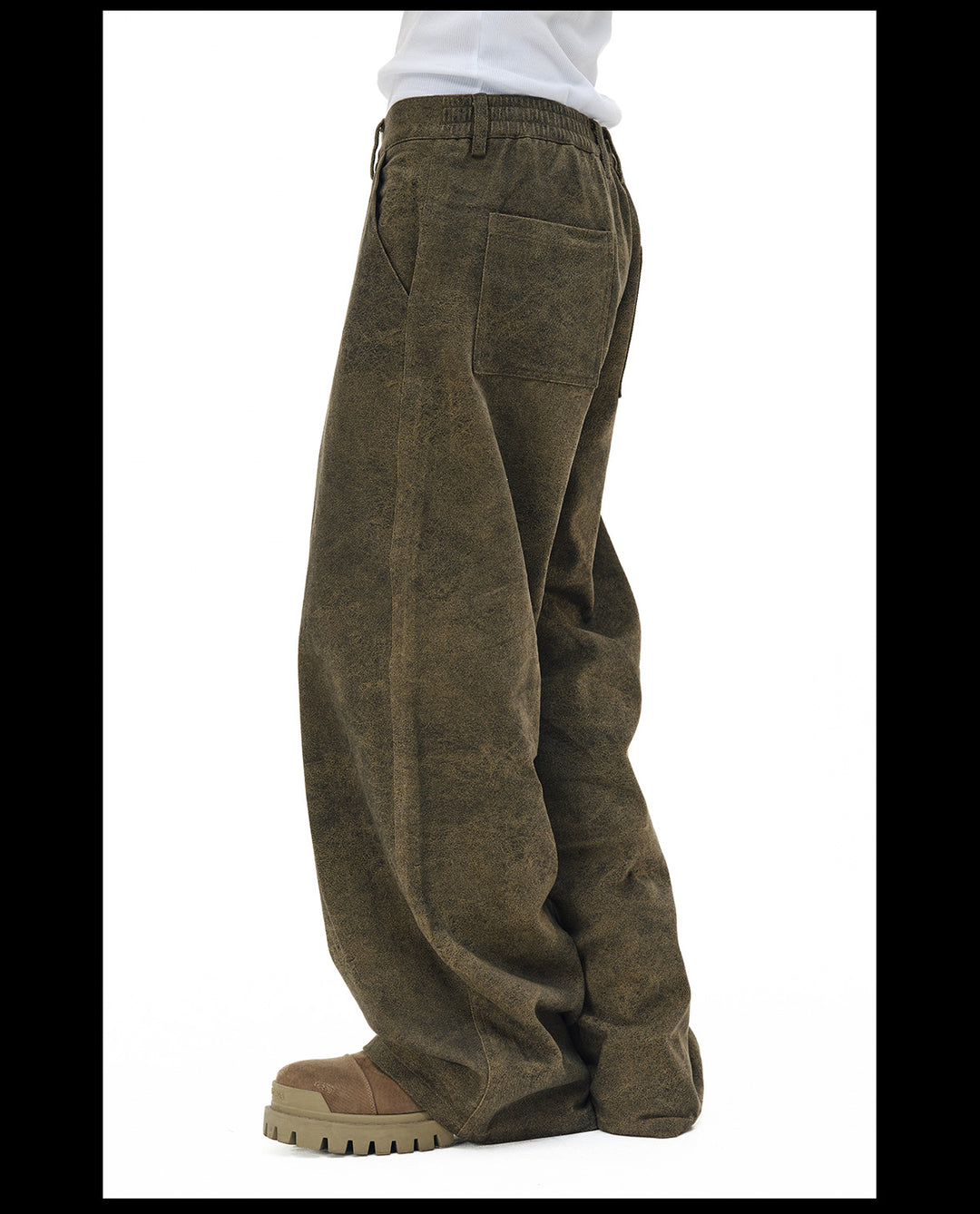 NOVACAM Brown Washed Tuck Baggy Pants | Face 3 Face