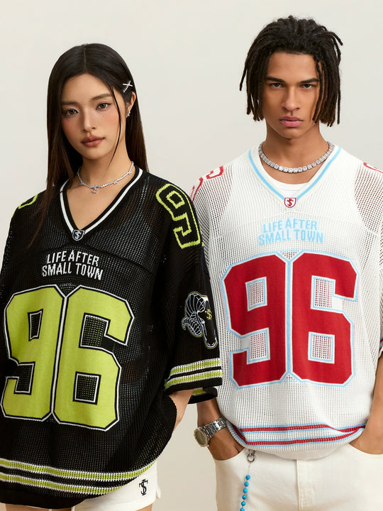 Small Town Kid Mesh Knit V Neck Rugby Jersey | Face 3 Face