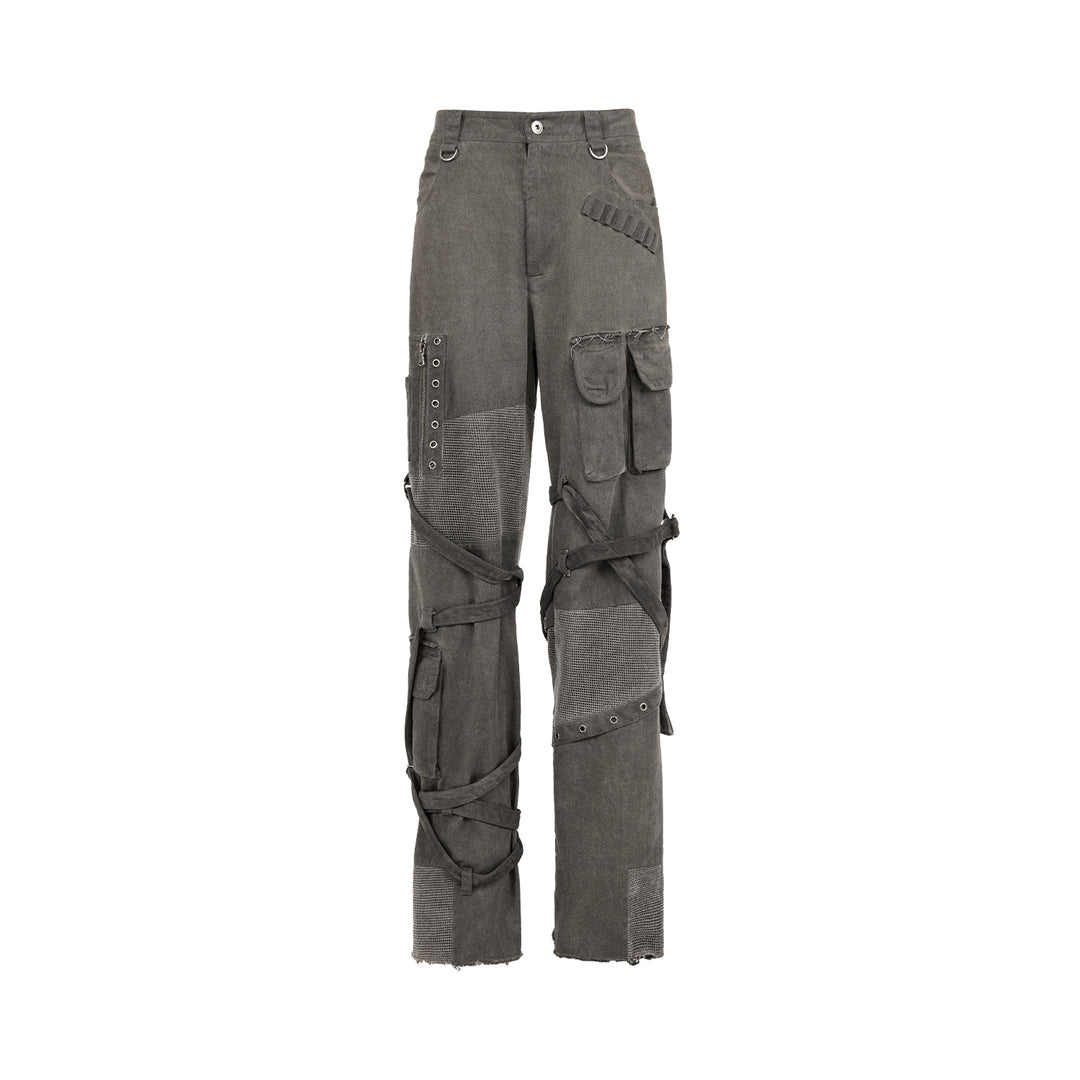 UNDERWATER Scavenger Bandage Mesh Patchwork Pocket Cargo Work Pants