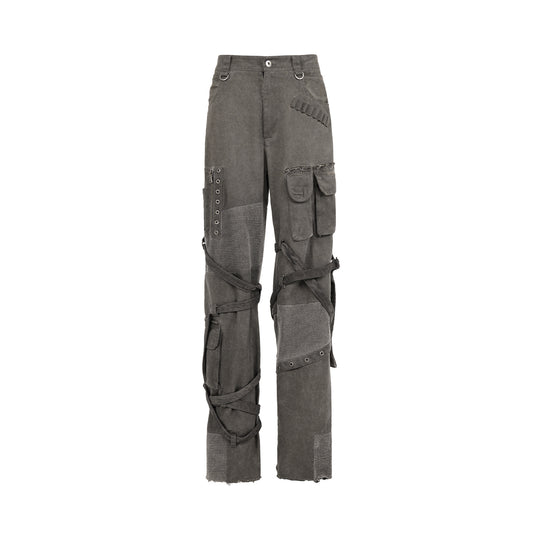 UNDERWATER Scavenger Bandage Mesh Patchwork Pocket Cargo Work Pants