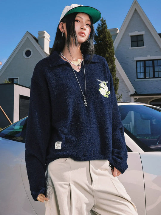 MEDM Coral Fleece Knit Long Sleeve Polo | Face 3 Face