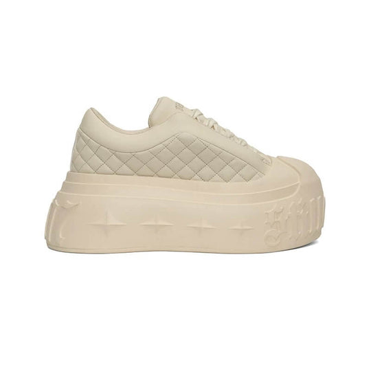 1807 INF-008 Gothic Lace Up Quilted PU Leather Chunky Sneakers