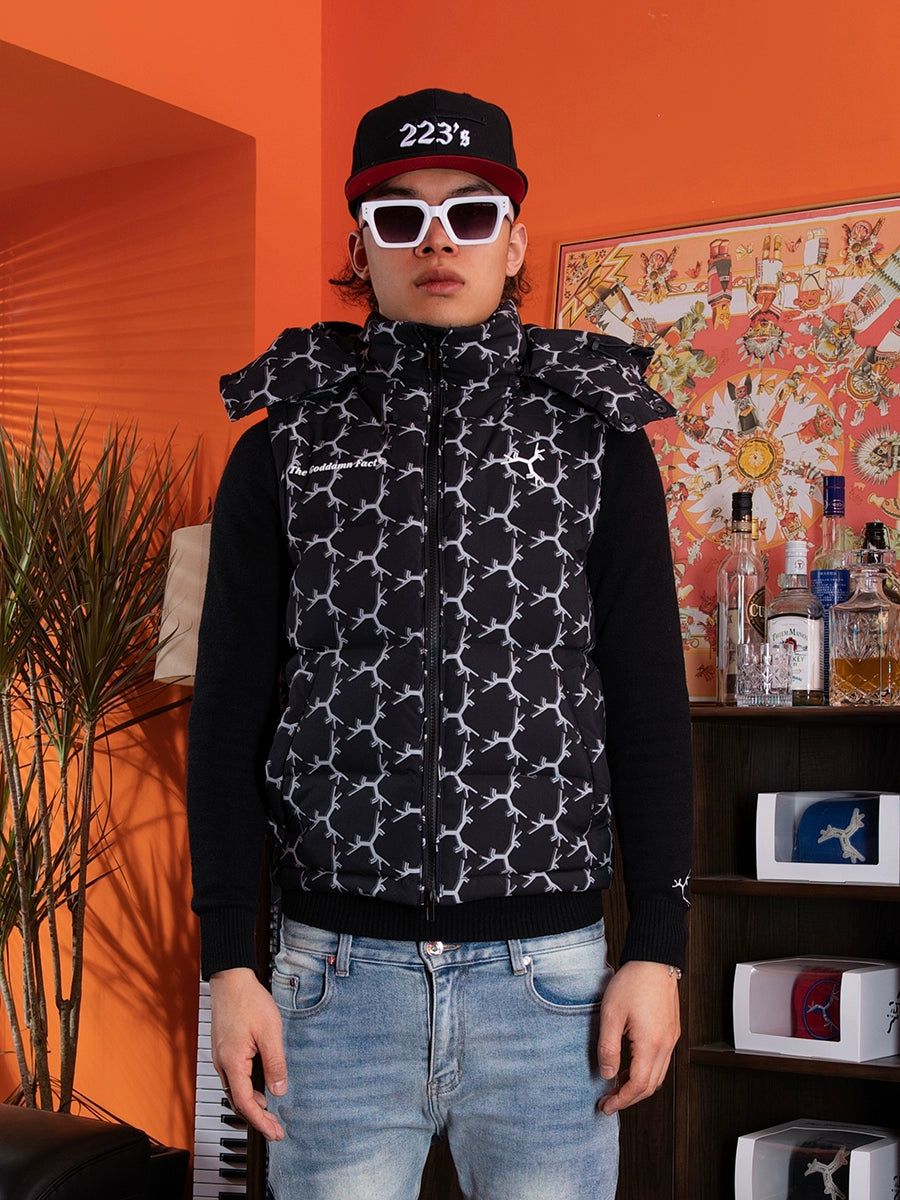 TGFCLUB Full Print Slim Hooded Down Vest | Face 3 Face