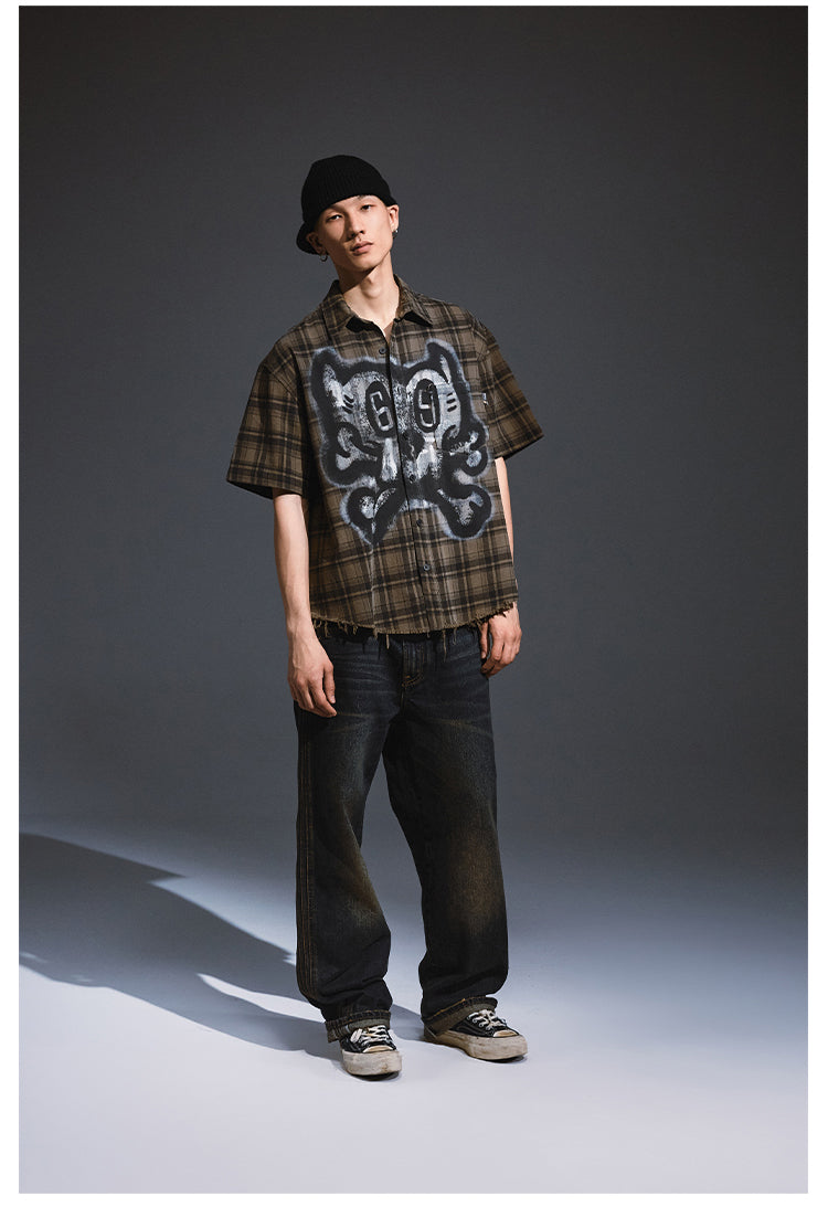 Remedy Skull Print Plaid Short Sleeve Shirt | Face 3 Face