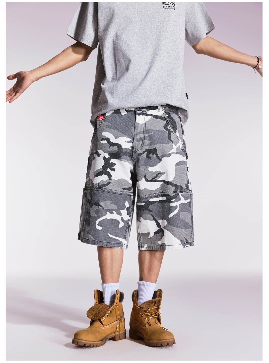 Remedy Leopard and Camouflage Work Painter Baggy Shorts | Face 3 Face