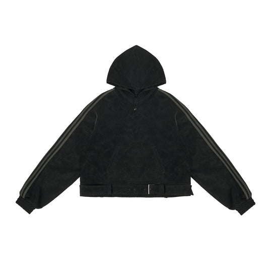 JHYQ Belt PU Leather Hooded Pullover Jacket | Face 3 Face