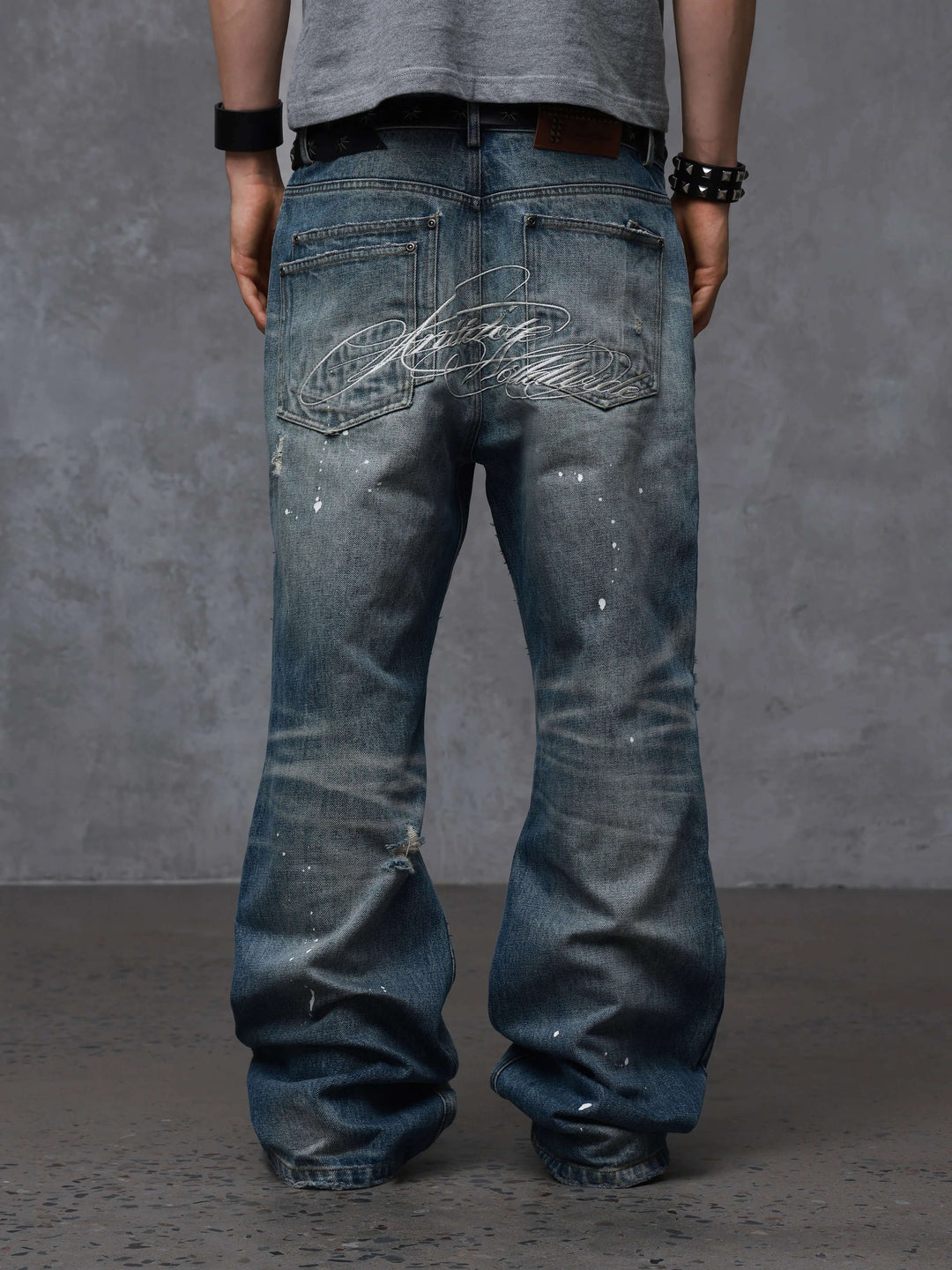 ANTIDOTE Back Embroidery Washed Distressed Jeans | Face 3 Face