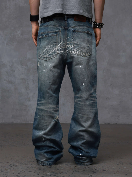 ANTIDOTE Back Embroidery Washed Distressed Jeans | Face 3 Face