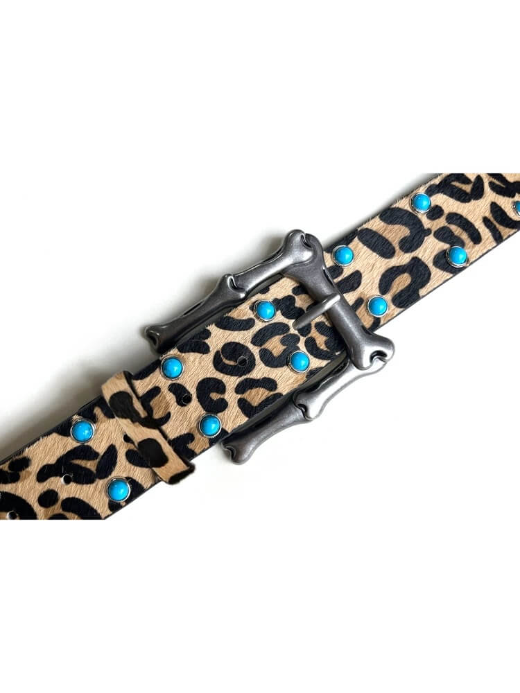 S45 Leopard Turquoise Bone Buckle Belt | Face 3 Face