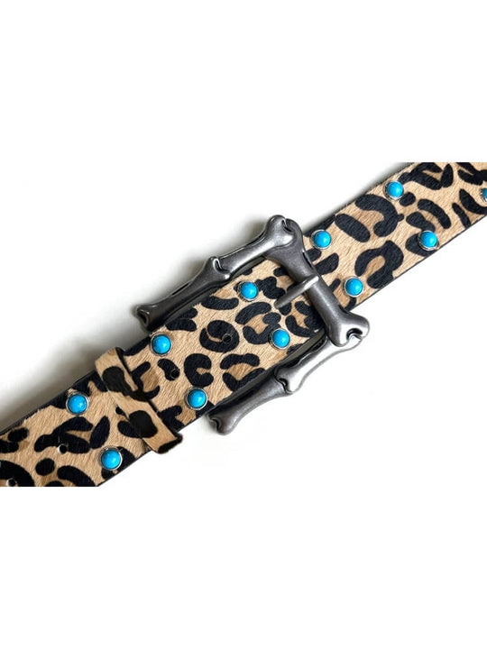 S45 Leopard Turquoise Bone Buckle Belt | Face 3 Face