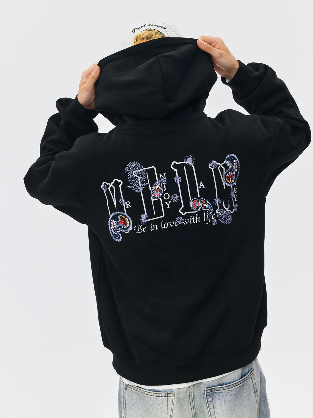 MEDM Ethnic Paisley Flower Embroidered Hoodie | Face 3 Face