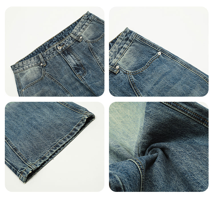 F3F Select Washed Blue Relaxed Fit Vertical Cut Jeans | Face 3 Face