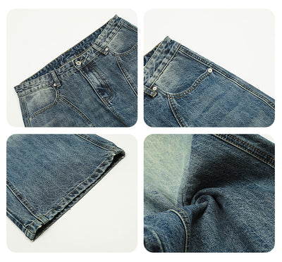 F3F Select Washed Blue Relaxed Fit Vertical Cut Jeans | Face 3 Face