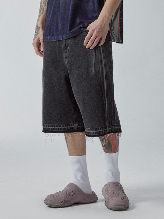 F2CE Washed and Aged Spliced Denim Shorts | Face 3 Face