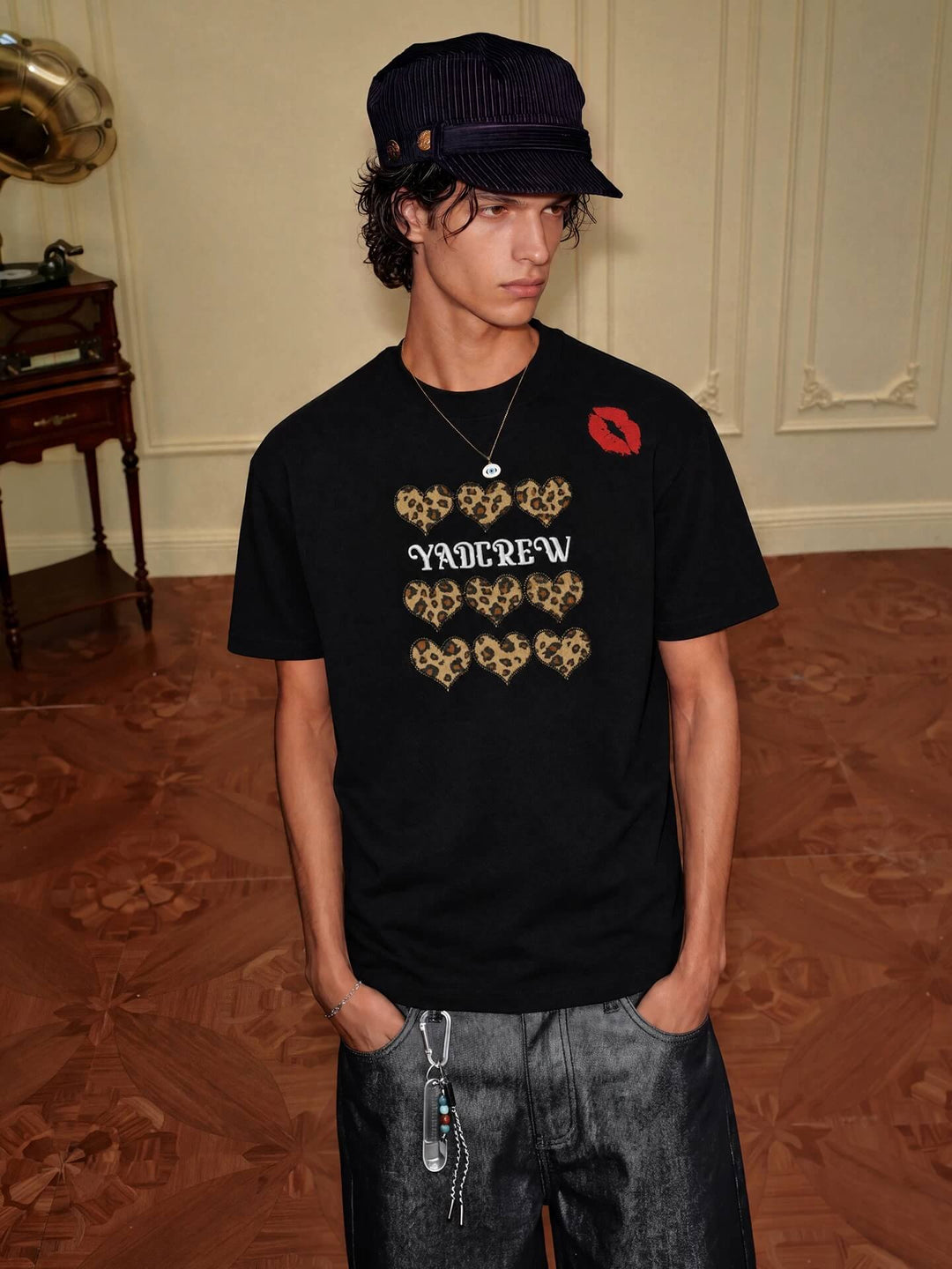YADcrew Leopard Heart Patch Kiss Mark Tee | Face 3 Face