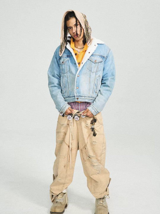 STEEPC Sherpa Lined Washed Denim Jacket | Face 3 Face