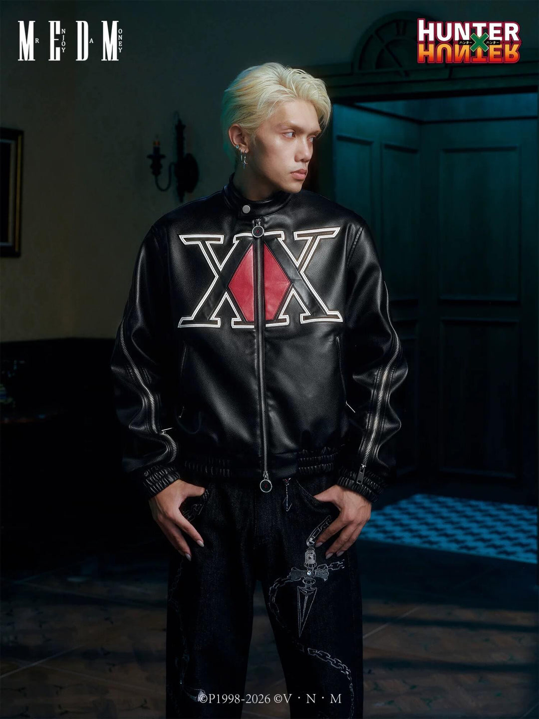 MEDM × HUNTER×HUNTER Hunter Association Logo PU Leather Jacket