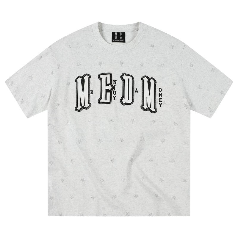 MEDM All Over Glitter Star Print Logo Patch Short Sleeve Tee | Face 3 Face