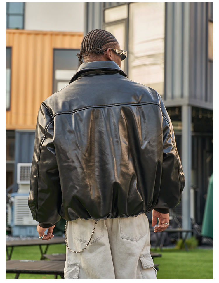 F3F Select PU Leather Bomber Puffer Jacket | Face 3 Face