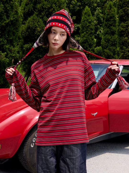 S45 Rhinestone Flame Stripe Long Sleeve Tee | Face 3 Face