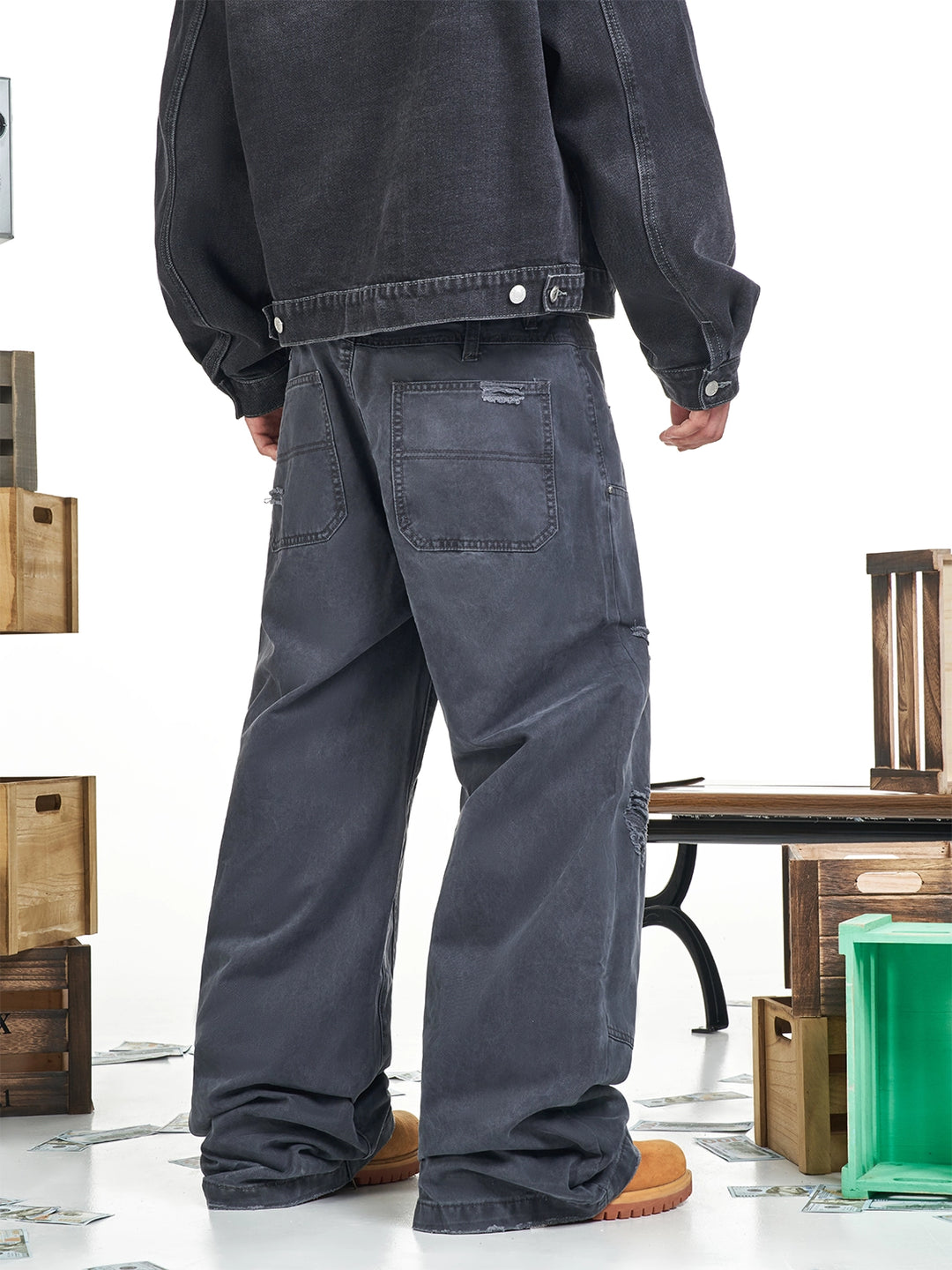 F3F Select Destroyed Double Knee Gray Baggy Jeans | Face 3 Face