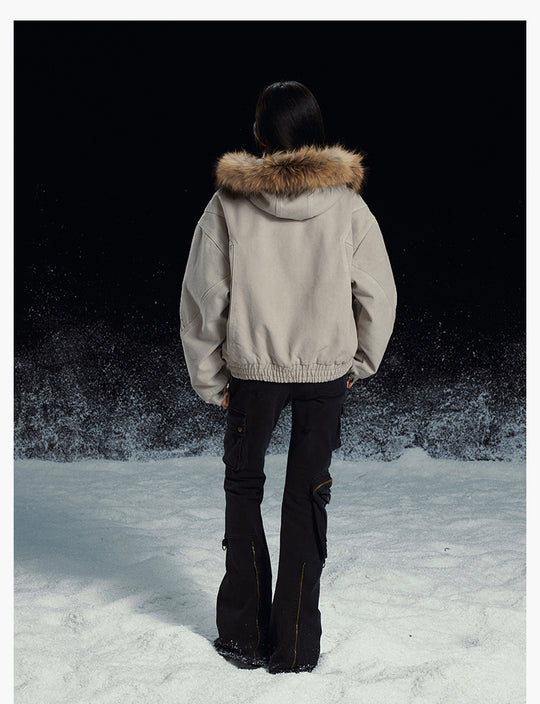 MEDM Removable Fur-Hooded Washed Work Jacket | Face 3 Face