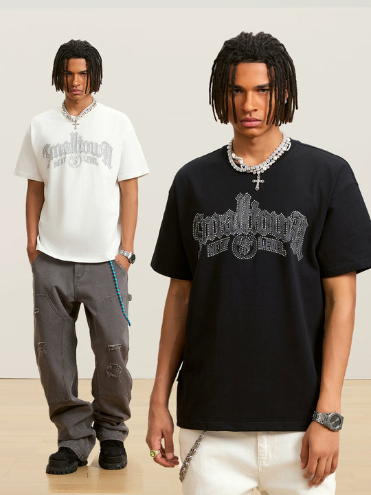 Small Town Kid Gothic Studded Logo Print Tee | Face 3 Face