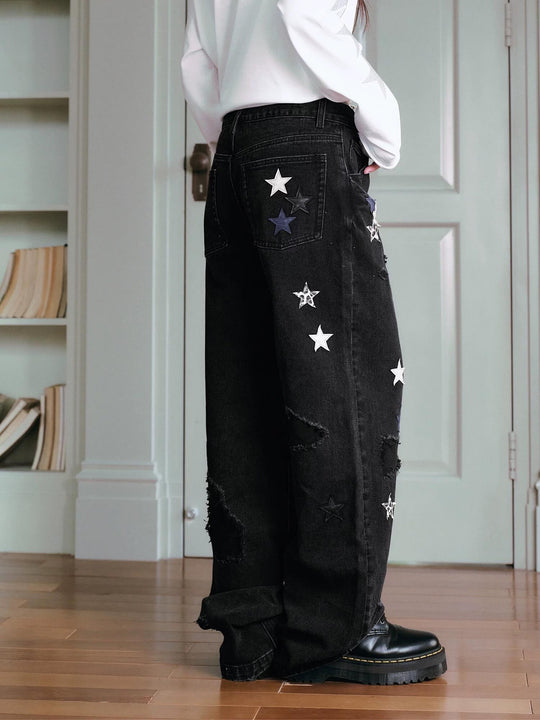 MEDM Multi Star Patch Washed Distressed Jeans | Face 3 Face