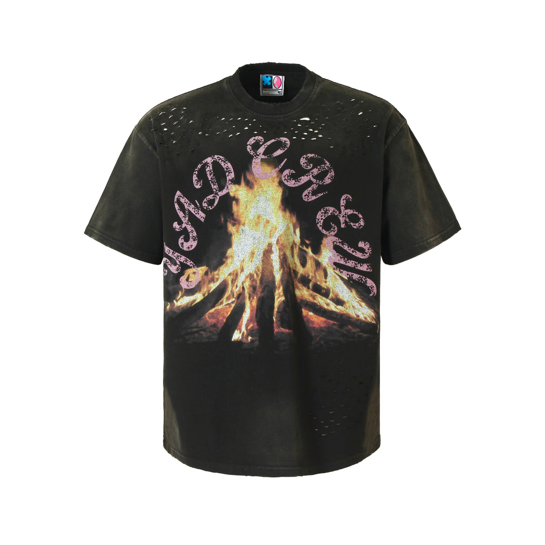 YADcrew Fire Washed & Frayed Tee
