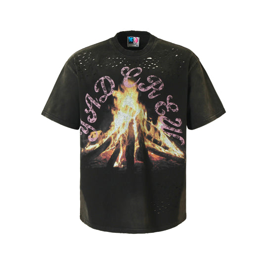 YADcrew Fire Washed & Frayed Tee