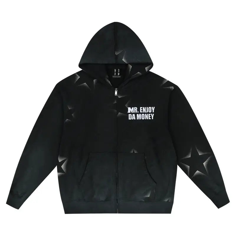 MEDM Washed Star All Over Print Zip Up Hoodie | Face 3 Face