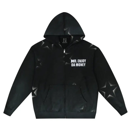 MEDM Washed Star All Over Print Zip Up Hoodie | Face 3 Face