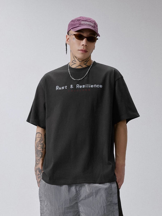 F2CE Metal Style Logo Print Washed Distressed Short Sleeve Tee | Face 3 Face