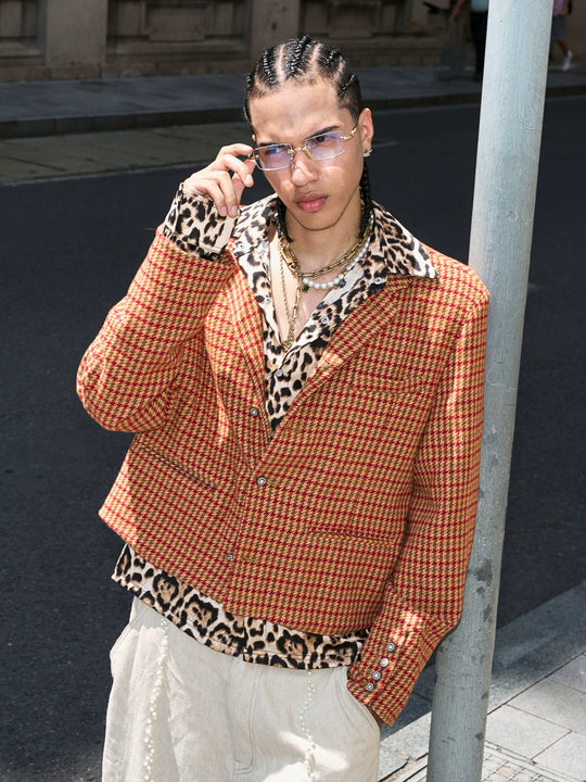 STEEPC Houndstooth Wool Blend Short Suit Jacket | Face 3 Face