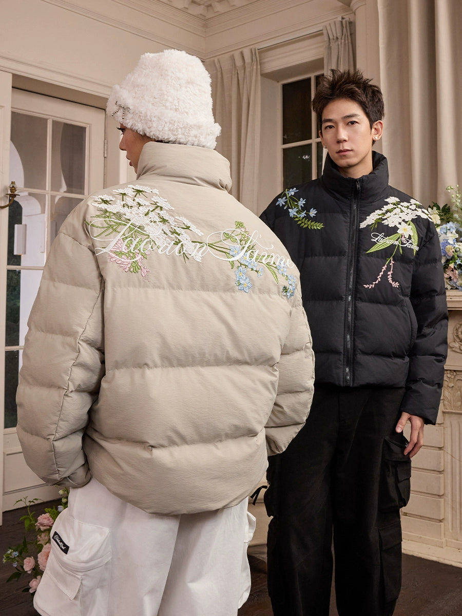 Harsh and Cruel Classic Flower Embroidery Puffer Jacket | Face 3 Face