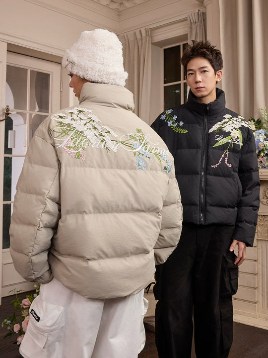 Harsh and Cruel Classic Flower Embroidery Puffer Jacket | Face 3 Face
