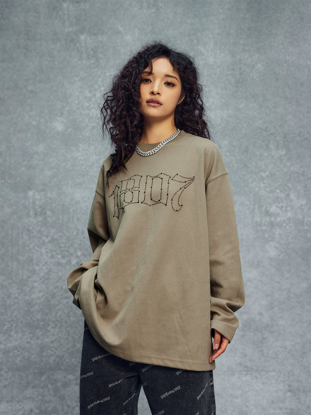 1807 Rhinestone Logo Long Sleeve Tee | Face 3 Face