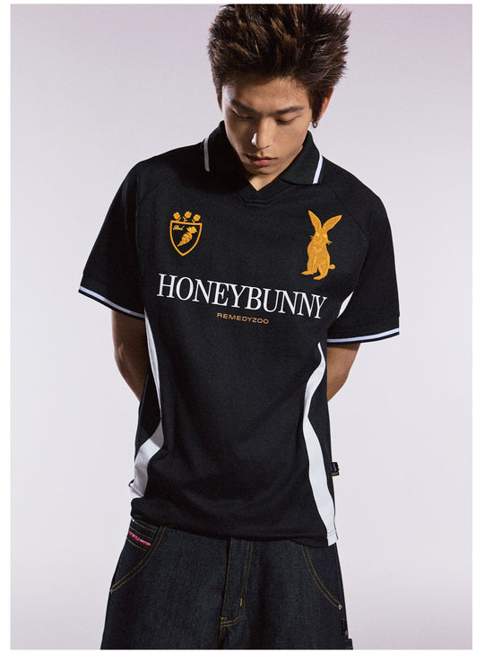 Remedy HONEYBUNNY Rabbit Embroidered Soccer Jersey Polo Shirt | Face 3 Face