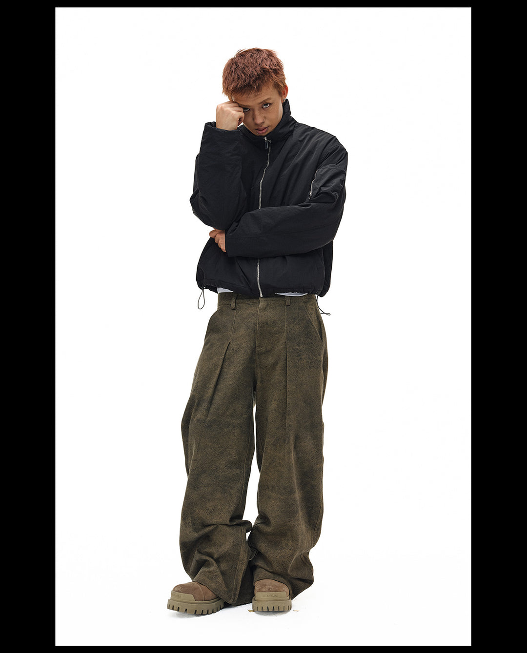 NOVACAM Brown Washed Tuck Baggy Pants | Face 3 Face