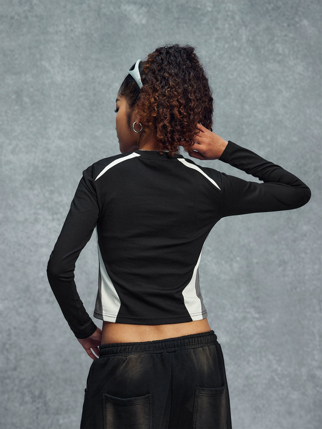 1807 Sports Patchwork Cropped Long Sleeve Tee | Face 3 Face